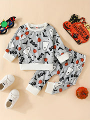 Toddler Halloween Pumpkin Print Sweatshirt and Pants Set