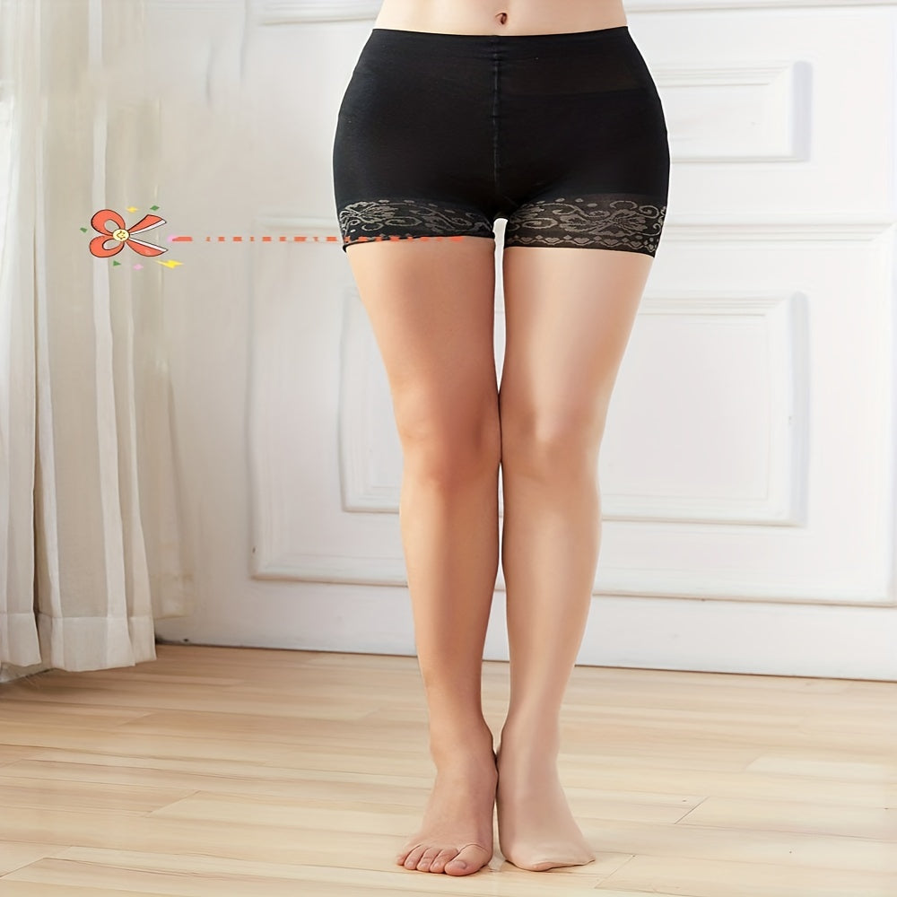 Floral Lace Stitching High Waist Semi Sheer Pantyhose Women's Stockings