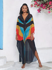Boho Abaya Dress Women's Plus Colorblock Bat Sleeve V Neck