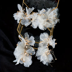 Flower Headband Mesh Bridal Head Piece Floral Yarn Head Decoration