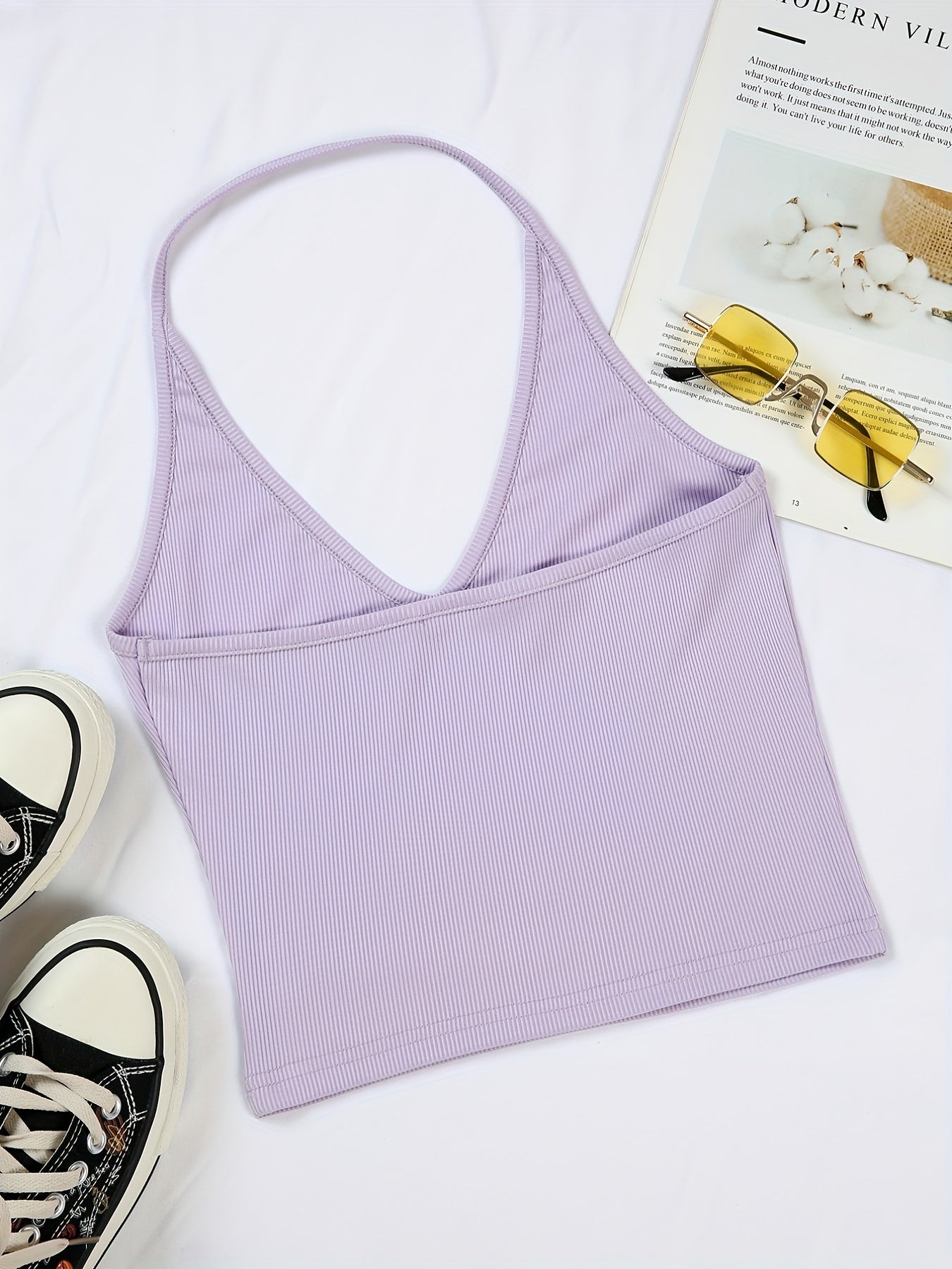 Sexy Plunging Halter Top Sleeveless