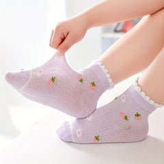 5 Pairs Cartoon Ruffled Flower Breathable Socks for Girls