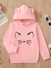 Girls' Cartoon Cat Bear Ear Hoodie Casual Sweatshirt Top