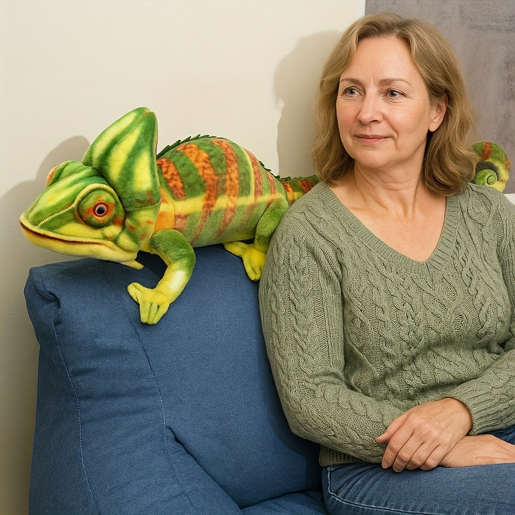 Realistic Chameleon Plush Toy Green & Orange Lizard Stuffed Animal