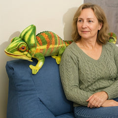 Realistic Chameleon Plush Toy Green & Orange Lizard Stuffed Animal