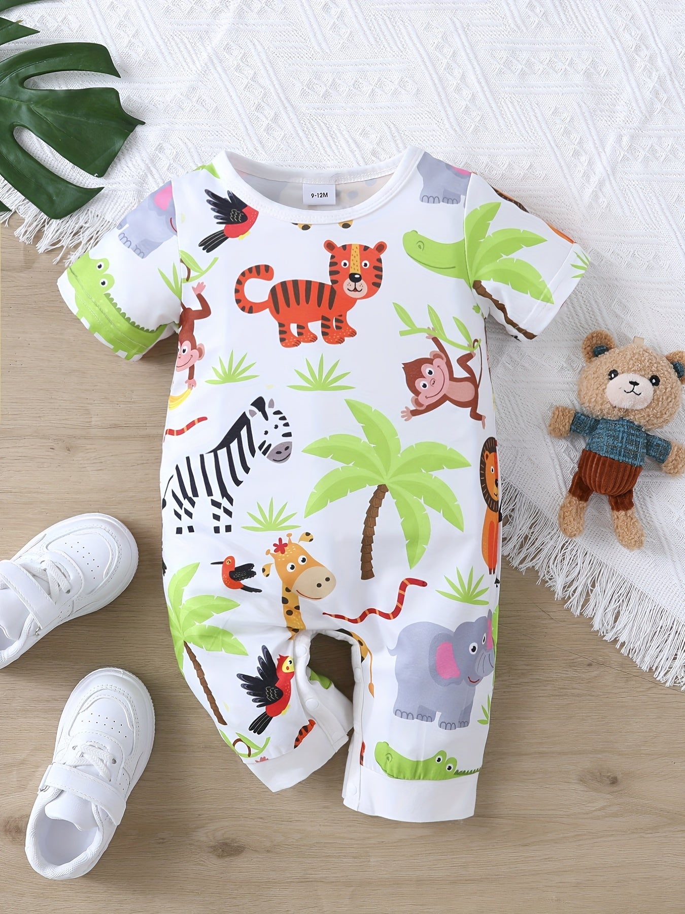 Baby Boys Casual Animal Graphic Print Short Sleeve Romper Jumpsuit Clothes