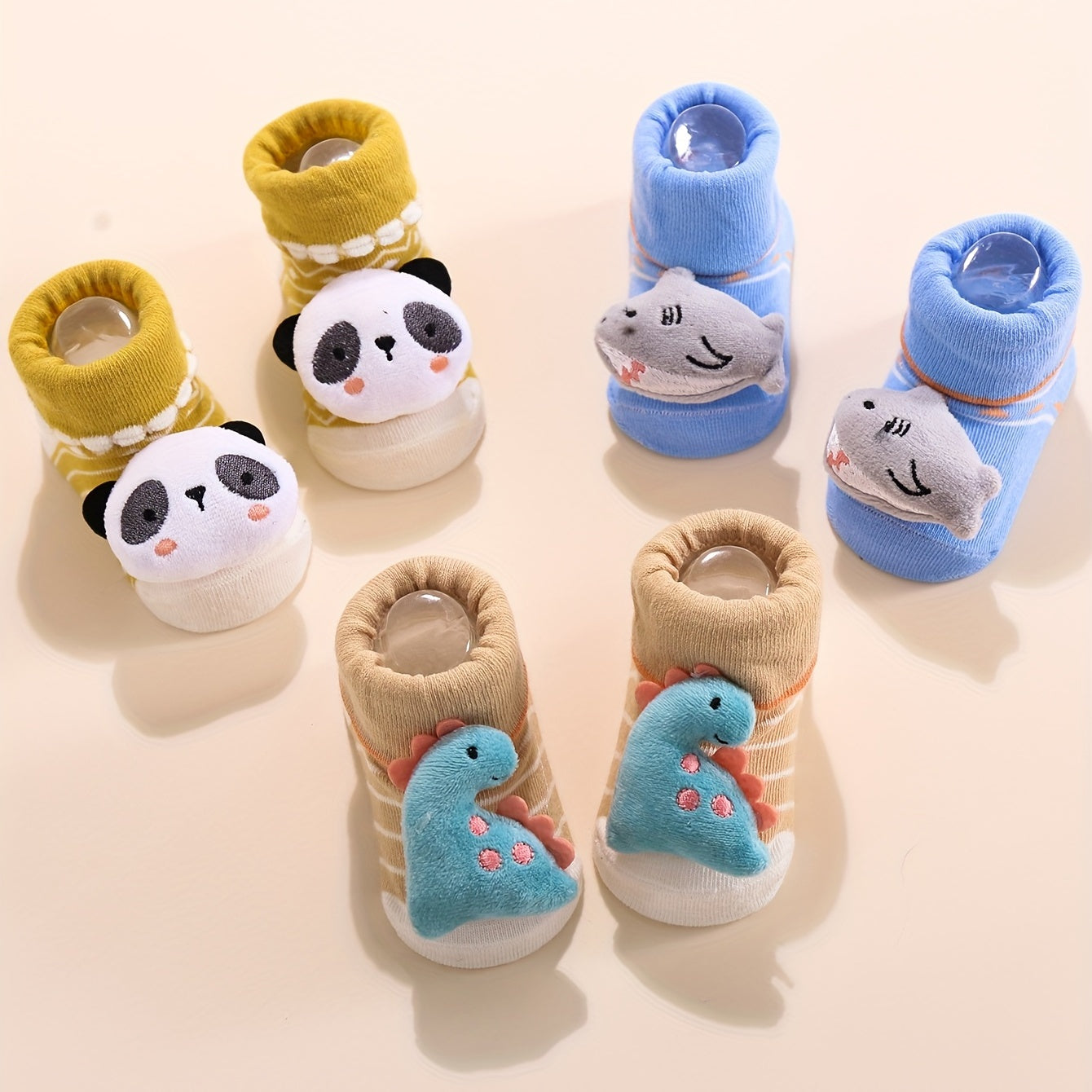 3 Pairs Baby Girls Kid Anti-Skid Floor Socks with Dinosaur Bear Panda Whale Doll