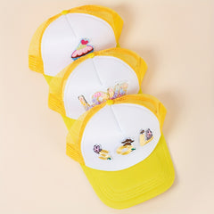 Cartoon Patch Trucker Hat Rabbit Bear LOVE Ice Cream Decor Yellow Baseball Cap