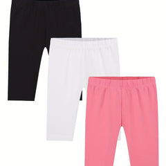 Girls Stretch Leggings & Shorts Set Elastic Waist Sporty Kids Clothes