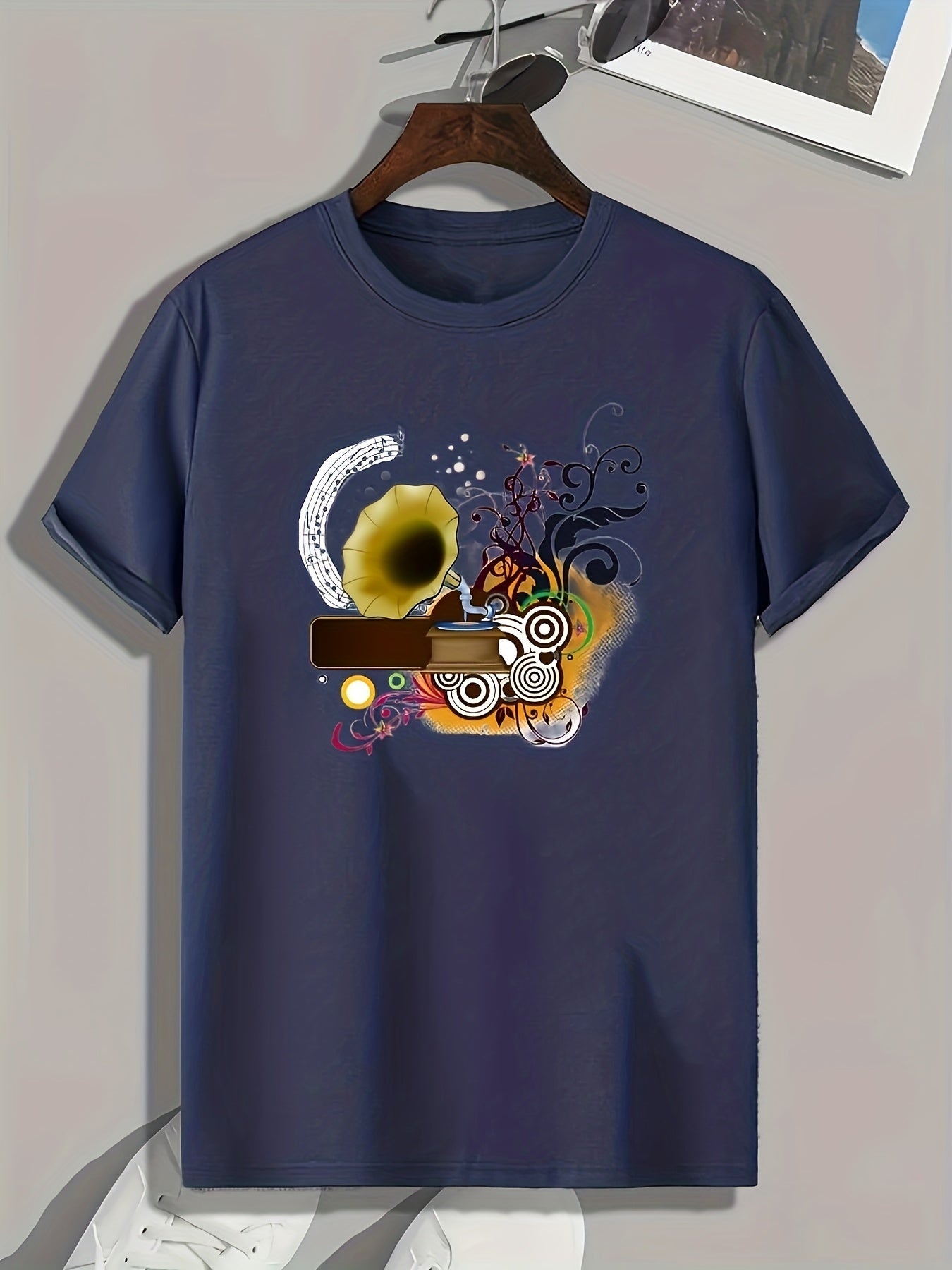 Music Print Men's Sports T-Shirt for Fitness Activities