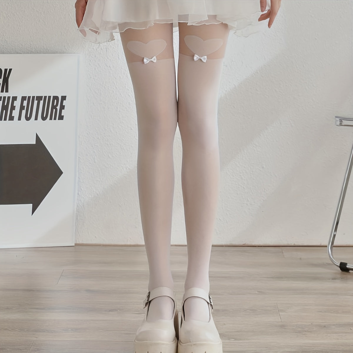 Heart Pattern Bow Pantyhose High Waist Footed Women's Stockings