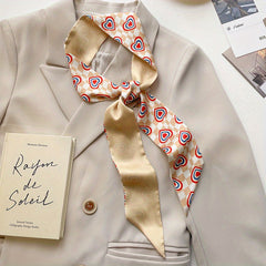 Yellow Floral Print Skinny Scarf Head Hair Ribbon Handbag Wrap Neckerchief