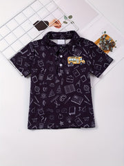 School Bus Print Dress and Polo Shirt Set for Siblings