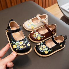 Flower Embroidered Low Top Oxford Shoes for Baby Girls