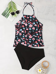 Floral Print Halter Neck Tankini Set