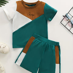 Boys Block Print 2pc Short Sleeve Top & Shorts Set