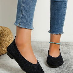 Women's Sparkly Pointed Toe Knitted Ballet Flats