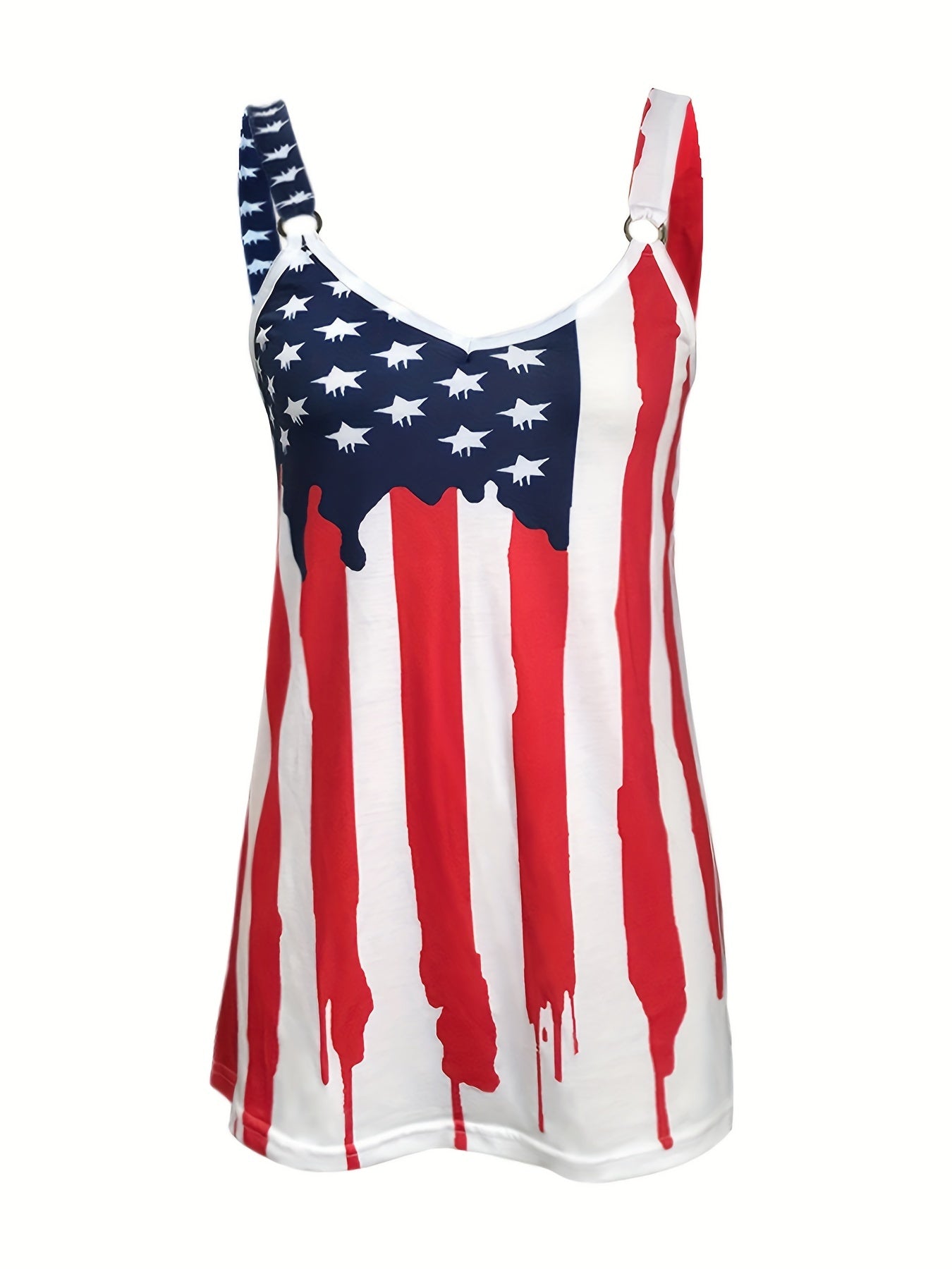 American Flag Print Cami Top Sexy V Neck Sleeveless Summer Independence Top