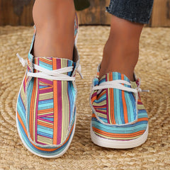 Striped Canvas Casual Shoes Lightweight Sneakers Lace Up Loafers