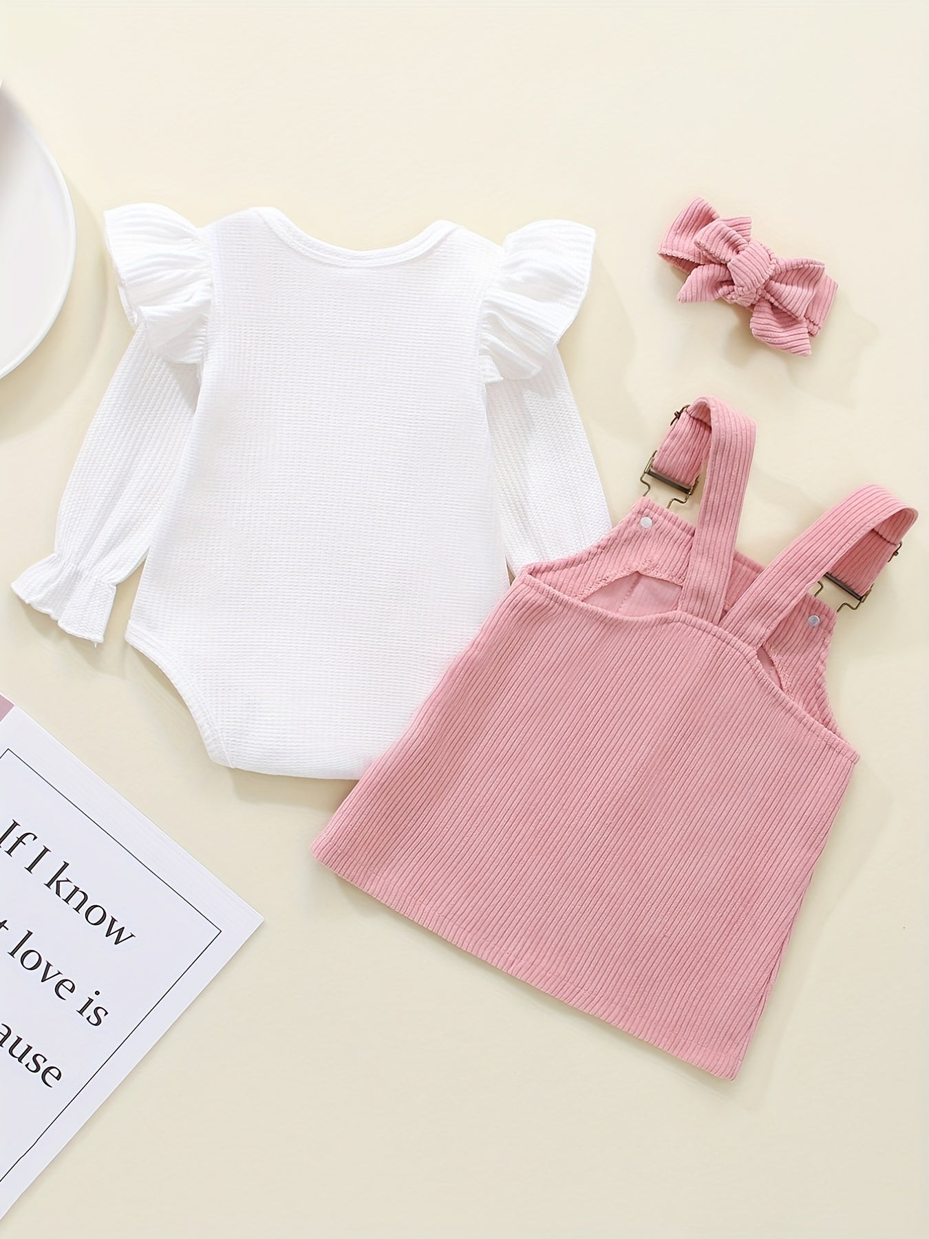 Newborn Triangle Romper Top Corduroy Suspenders Dress Bandana Set