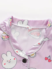 Toddler Girl's Cartoon Rabbit Satin Pajamas Set