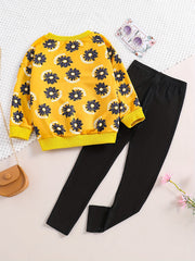 Girl's 2pcs Sweatshirt & Leggings Set Sunflower Print Top Casual Outfits