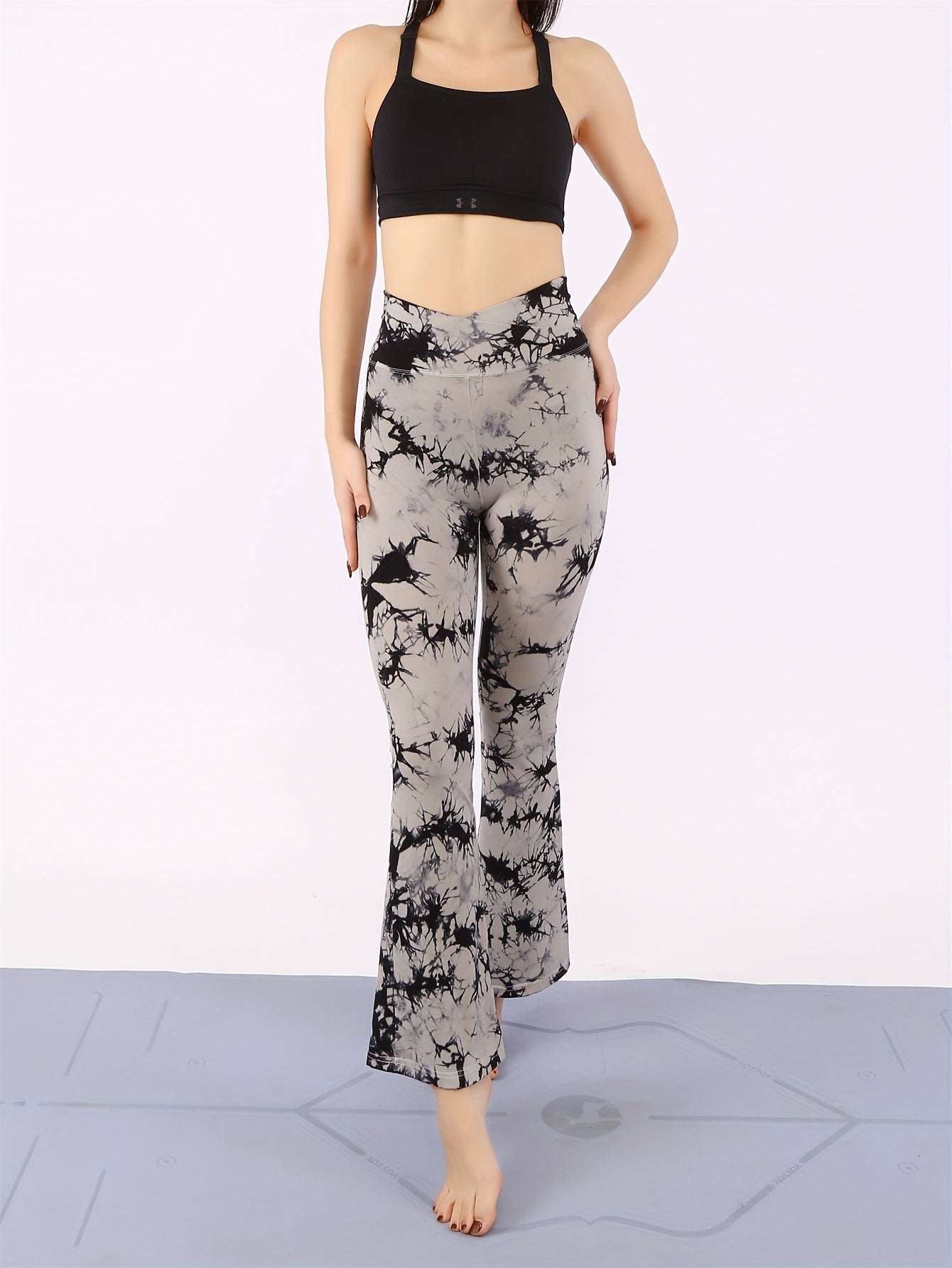 Tie Dye Flared Yoga Pants Cross Waist Activewear