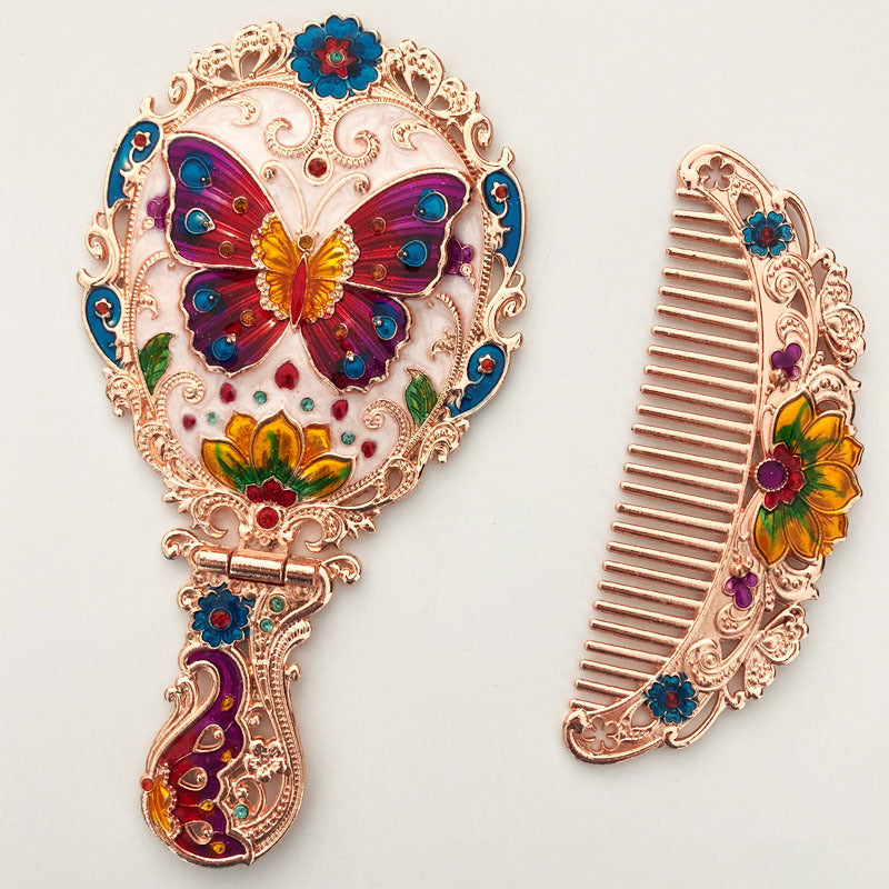 Antique Mirror Comb Set Handheld Makeup Beauty Mirror Compact Purse Small Mirror