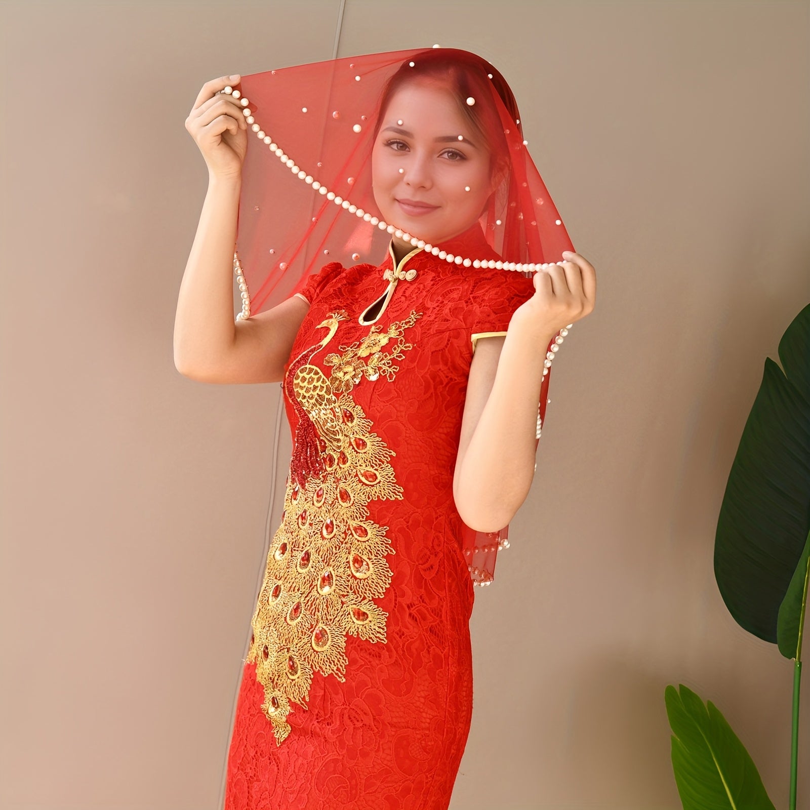 Romantic Bridal Veil with Trim & Sparkling Embellishments
