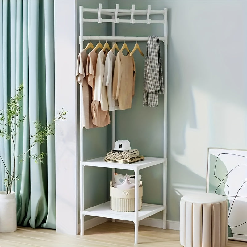 Corner Coat Rack Foyer Shoe Rack Standing Coat Rack with Storage Shelves
