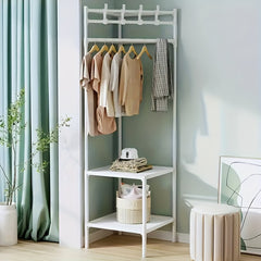 Corner Coat Rack Foyer Shoe Rack Standing Coat Rack with Storage Shelves