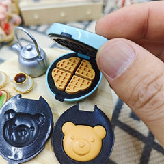 Yellow Dollhouse Waffle Maker Grid Pattern Miniature