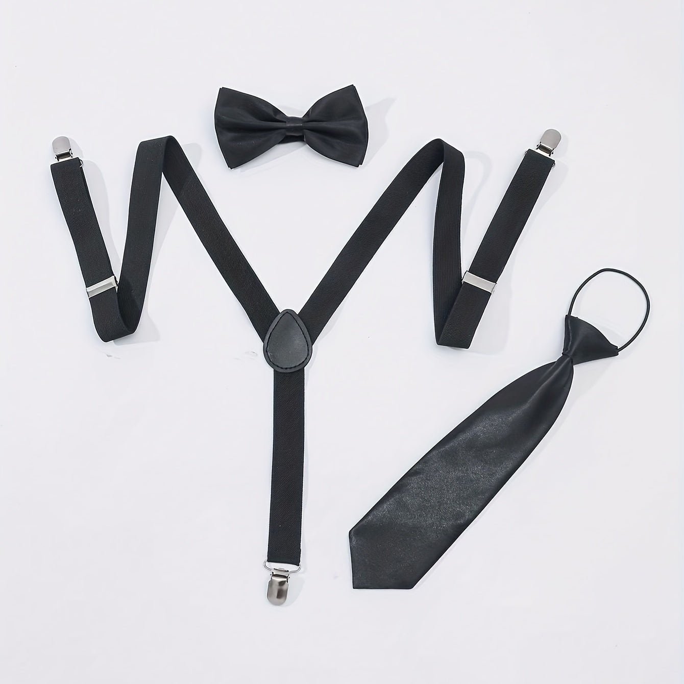 3pc Suit Set Men's Preppy Suspenders Bow Tie Necktie