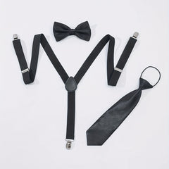 3pc Suit Set Men's Preppy Suspenders Bow Tie Necktie
