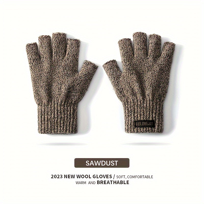 Winter Wool Knit Gloves Windproof Half Finger Cycling Sports Gloves
