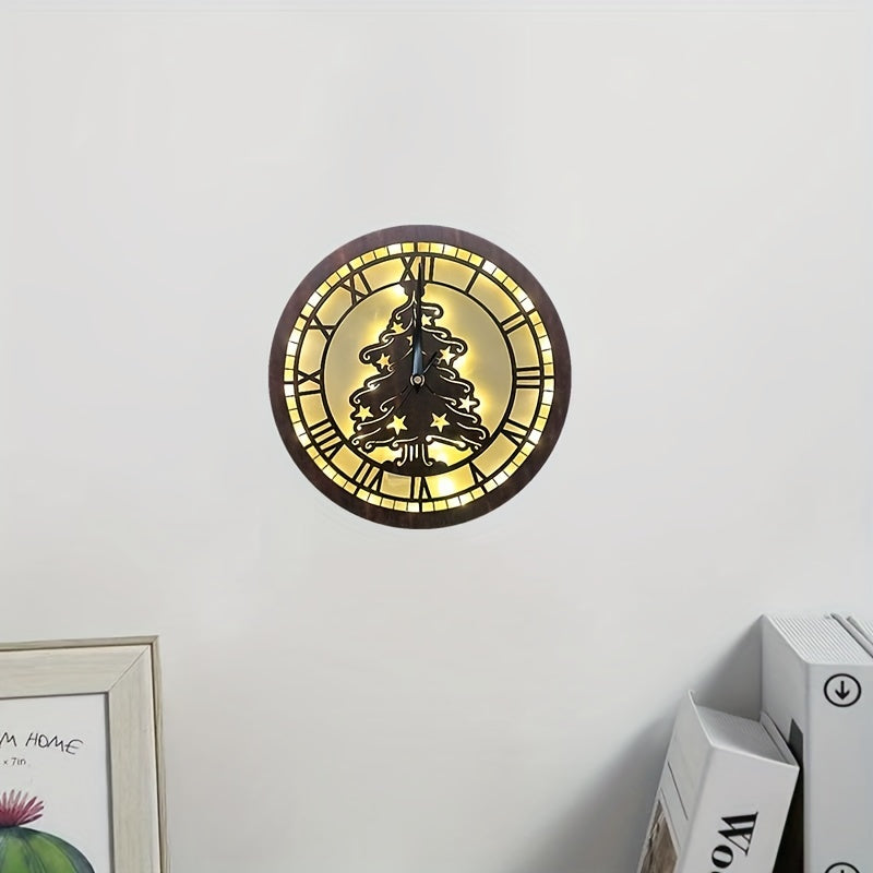 Children's Room LED Wall Clock Lamp Retro Wooden Sign Hanging Lamp