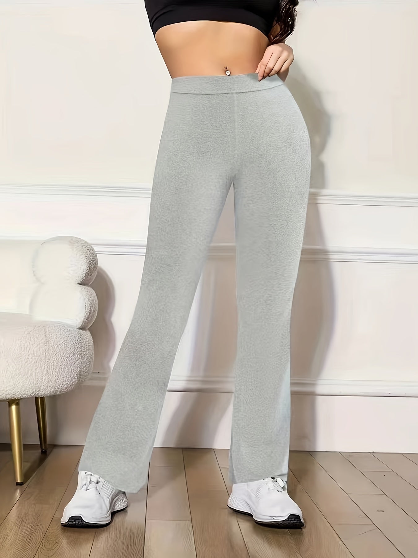 Solid High Rise Flared Leg Pants