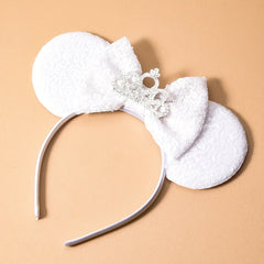 Girls Ceramic Sequin Ear Bow Tie Headband Dress Up Accessory