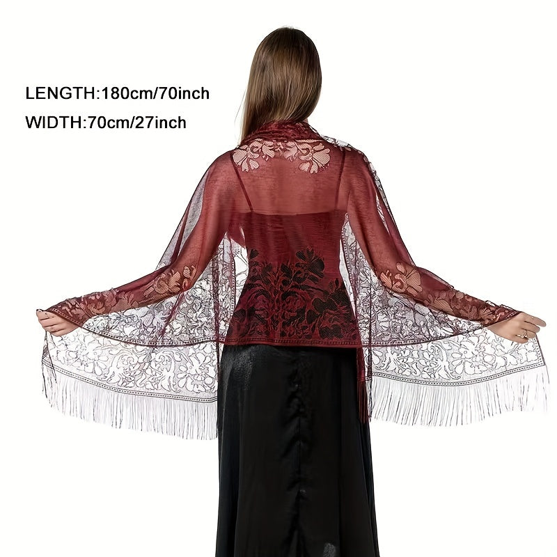 Tassel Lace Shawl Embroidered Scarf Travel Beach Towel