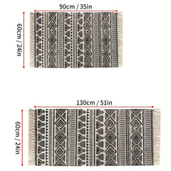 Bohemia Poppy Cotton Linen Tassel Mat with Tassel Decor
