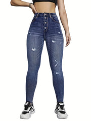 High Rise Skinny Jeans Women Distressed Denim Pants