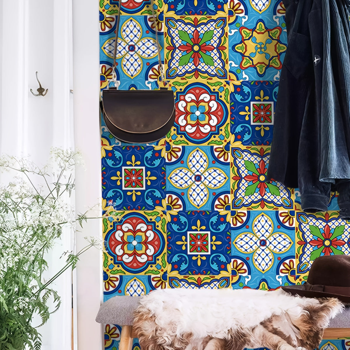 10pcs Moroccan Frosted Flower Tile Wall Sticker Self Adhesive Waterproof