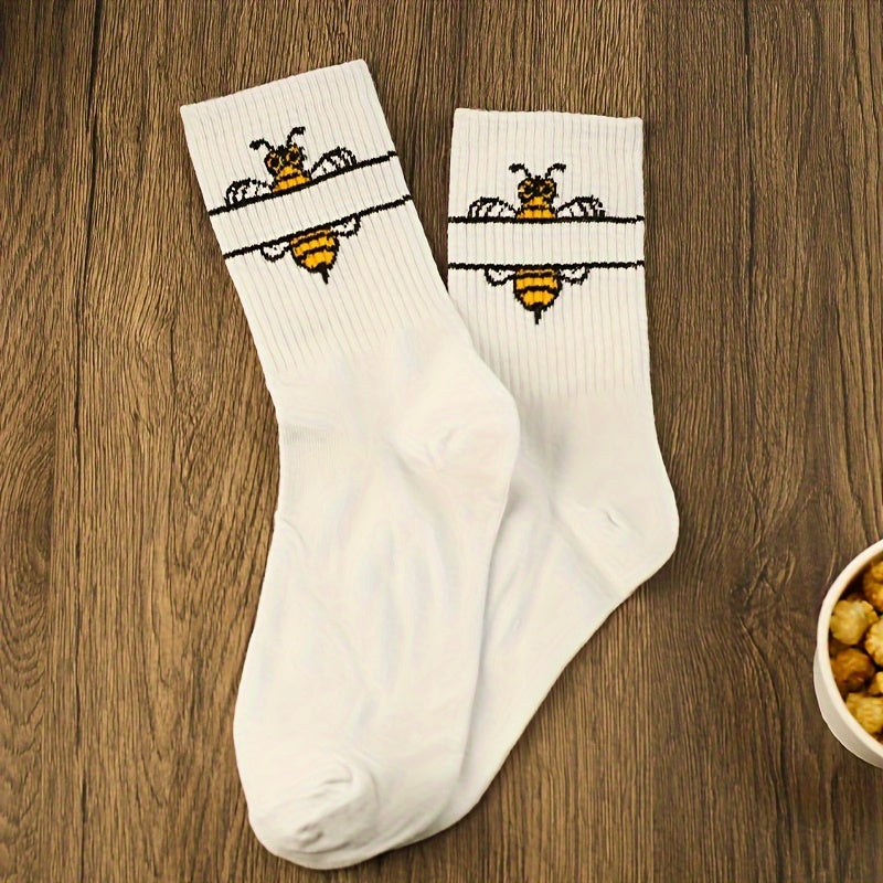 Cartoon Bee Print Socks Women's Mid Tube Stockings