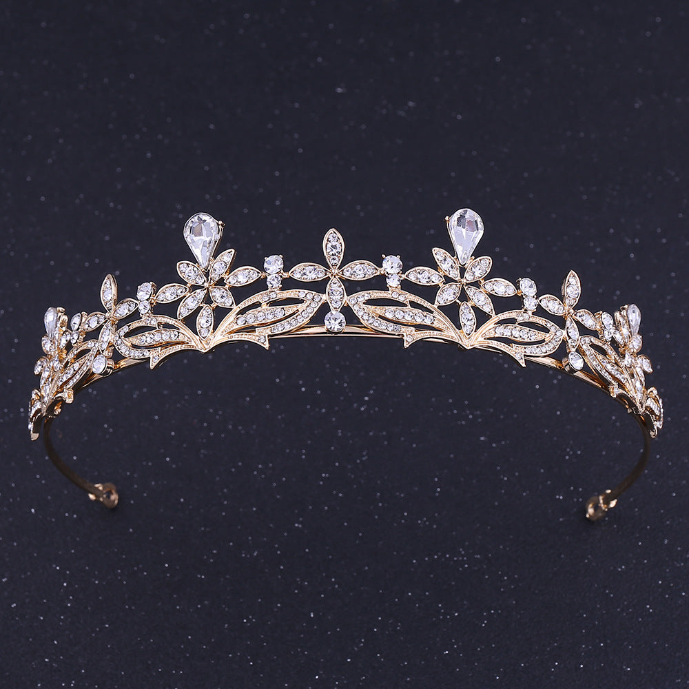 Vintage Silvery Crown Golden Wedding Tiara Rhinestone Crystal