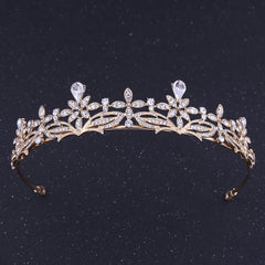 Vintage Silvery Crown Golden Wedding Tiara Rhinestone Crystal