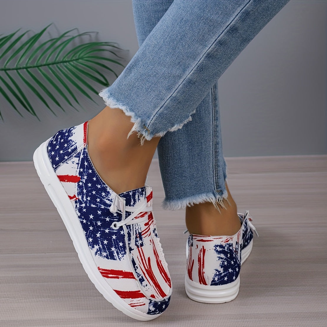 Women's Stars Pattern Flat Loafers Lace Up Lightweight Shoes