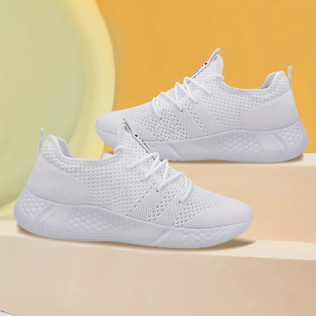 Solid Knitted Running Sports Sneakers Lace Up Mesh Outdoor Woven Sneakers
