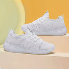 Solid Knitted Running Sports Sneakers Lace Up Mesh Outdoor Woven Sneakers