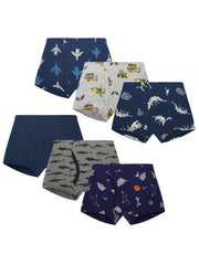 6pcs Boys Boxer Briefs Dinosaur Car Print Soft Comfortable Underwear