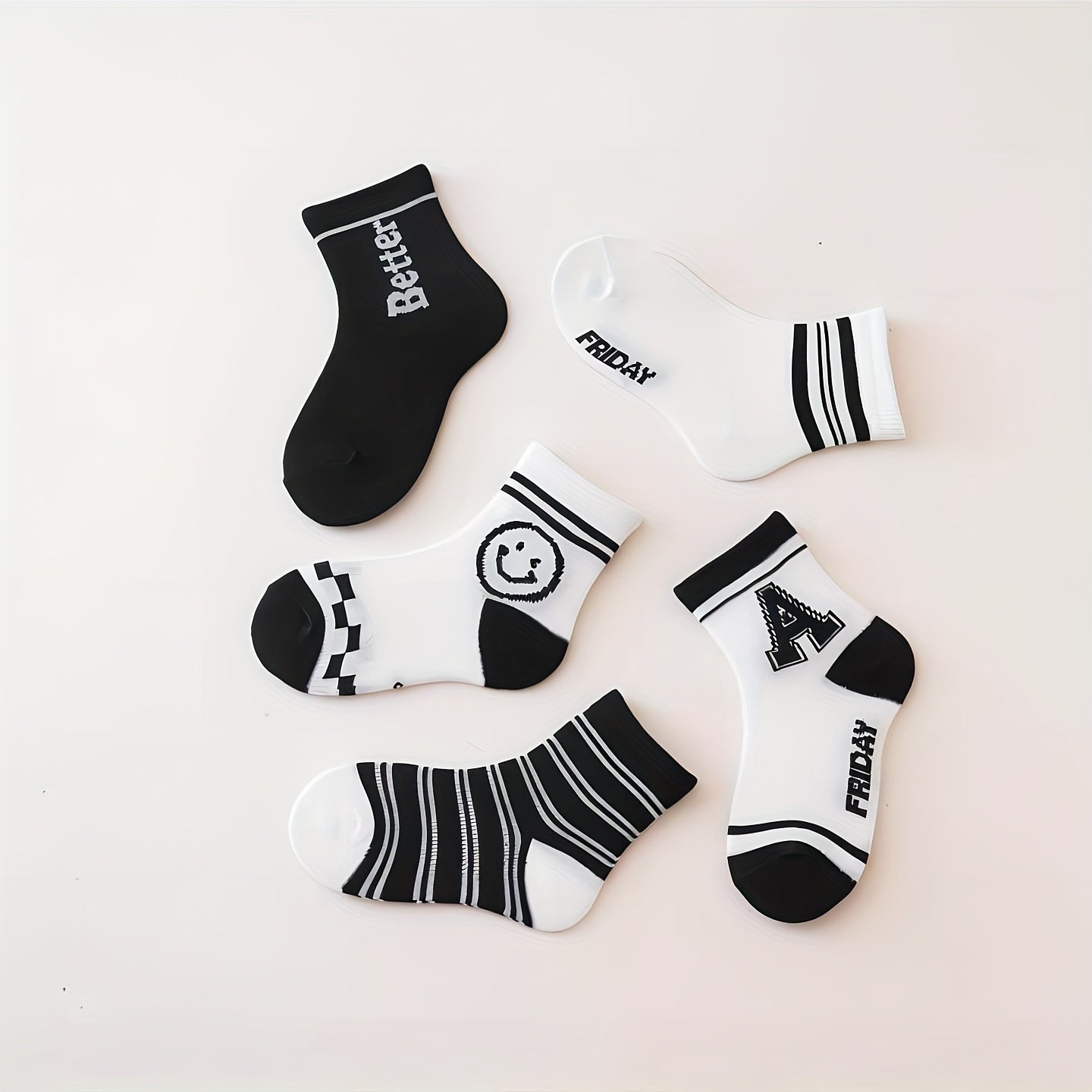 5 Pairs Kids Cartoon Printed Ankle Socks, Comfortable Skin-Friendly